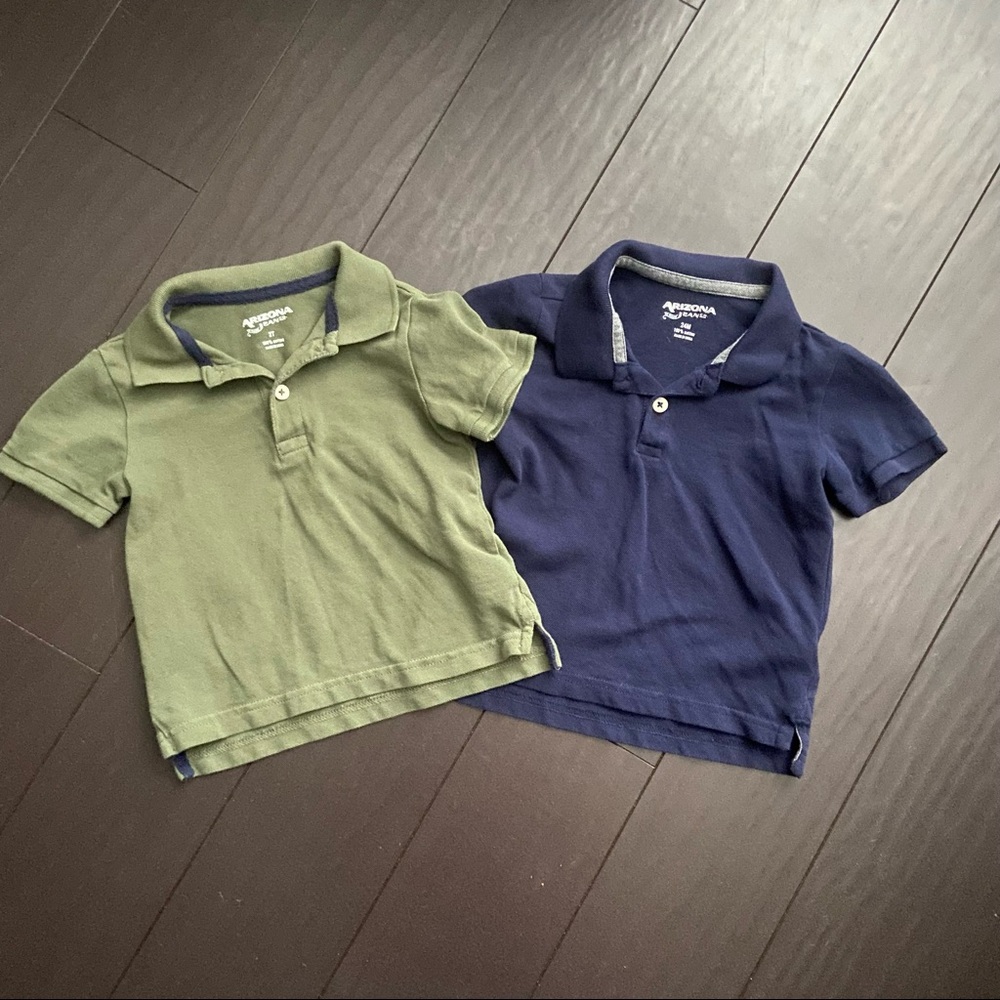 Arizona Jeans toddler boy polos navy & olive green size 24M & 2T EUC